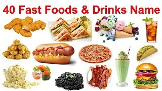 Fast Food & Drinks Names for Kids 🍸🍷🍔🍟| Fast Foods Vocabulary for Children | hamburger, paste, pizza