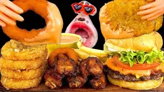(SUB) Cheeseburger, French Fries, Onion Rings, Chicken Party | REALMOUTH ANIMATION ASMR MUKBANG