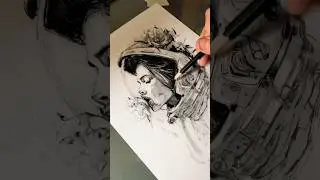 ASMR charcoal portrait drawing process #charcoaldrawing #shorts #drawing #artshorts #flowerdrawing