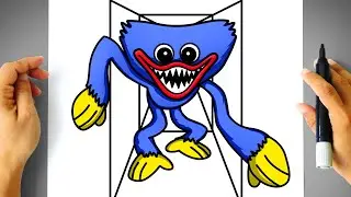 How to DRAW HUGGY WUGGY step by step - DRAWING HUGGY WUGGY chasing you easy - Poppy Playtime - FNF