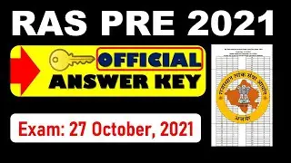 RAS PRE Official Answer Key 2021 l RPSC Answer Key 2021 RAS Pre 2021 Cut off RAS Pre 27 Oct 2021 |