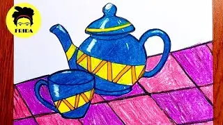 How To Draw Easy Drawing Composition For Beginner | How To Draw Tea Pot & Cup | Draw A Tea Pot & Cup