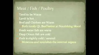 Chinese Medicine Nutrition: Meat / Fish / Poultry and Their General Qualities