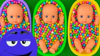 Full of 3 Rainbow BathTubs Candy with M&M's & Magic Slime Cutting Video
