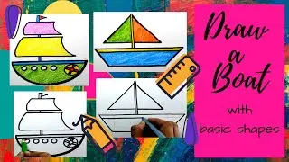 Draw a boat with shapes | basic shapes | sail boat | easy drawing for kids