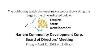 Harlem CDC Directors' Meeting - Friday, April 21, 2023 | New Your State | Empire State Development