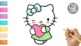How to draw hello kitty with a heart | step by step sanrio | hello kitty and her friends
