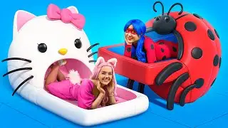 Kami Membangun Rumah Mungil untuk Lady Bug dan Hello Kitty Tantangan Petak Umpet Ekstrim dalam Kotak