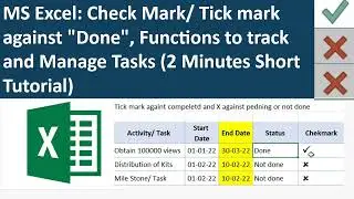 MS Excel Check Mark, Tick mark against 