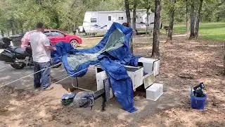 Setting up our Scooter Schooner motorcycle camper