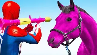 Water Ragdolls GTA V Spiderman on a horse vs Horses