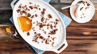 Sweet Potato Casserole Recipe with Coconut Whipped Cream and Candied Pecans