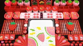 RED STRAWBERRY  Slime ! Mixing random into GLOSSY Slime I Relaxing slime videos