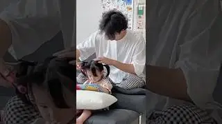 does he look like V 🥰 V style her cute daughter hair 👧but she doesn't like it 😭