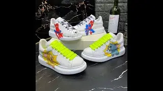 ALISANDRO MOQUEN GRAFFITI CARTOON CHUNKY SOLE LEATHER SNEAKER 