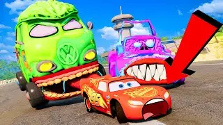 Epic Escape From Lightning McQueen Demons & Mater Eater | McQueen VS Mater Greater Eater in BeamNG