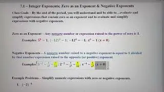 Integer Exponents - Simplifying Expressions with Zero as an Exponent or with Negative Exponents