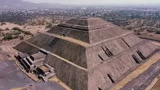 Mesoamerica - Teotihuacan. Pyramids of the Sun and Moon from the air.