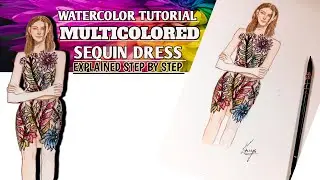 Watercolor Tutorial || Easy Drawing || Draw Sequin  || How to draw a dress|| Fashion illustration