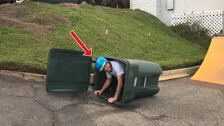 76 year old rides a trash can