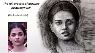 Portrait drawing of Aishwarya Rai | Freehand style | Realistic charcoal portrait