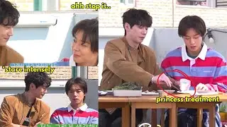 Lee Junyoung putting sauce on Park Jihoon's plate is so romantic of him😭 Jihoon is… shy😍