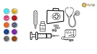 Learn How to Draw and Color Toy Medical Instruments | Kids Drawings with Glitter |