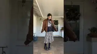 Winter Outfit Styling Vintage Brown Leather Bomber Jacket, Sweatshirt, Maxi Dress & Dr. Martens