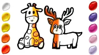 Drawing and Coloring Animals | Drawing Giraffe and Deer #howtodraw #drawinganimals