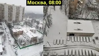 Snowy Moscow, 08:00 am, going to work, February 2022