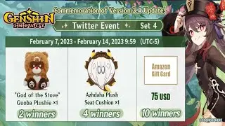 Genshin Impact - Twitter Event, Merchandise, Giftcards gewinnen! Commemoration of Version 3.4 Set 4🔥