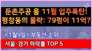 둔촌주공 올 11월 입주폭탄 투하!   평창동의 몰락: 79평이 11억? _ 1/9 서울, 경기도 하락률 Top 5