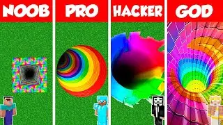 Minecraft Battle: NOOB vs PRO vs HACKER vs GOD: RAINBOW TUNNEL PIT HOUSE BUILD CHALLENGE / Animation