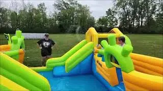JOYMOR Pirate Themed Inflatable Water Slide Park Double Slides With 4 Water Guns