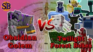 Obsidian Golem (Golemania) VS Twilight Forest Bosses | Minecraft Mob Battle