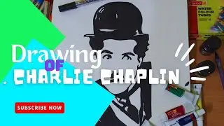 Charlie Chaplin drawing with water colours . black and white