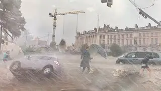 Italy today! Wind like a tornado destroyed houses and cars in Milan, Europe