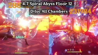 4.7 Floor 12 Diluc All Chambers | 4.7 Spiral Abyss Floor 12 9 Stars | Genshin Impact