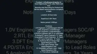 VLSI Jobs in India | DFT | DV | RTL | PD | Analog/IC Layout | Circuit Design | Embedded | Hardware
