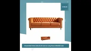 Chesterfield Velvet Sofa 84.65 inch for Living Room ORANGE Color
