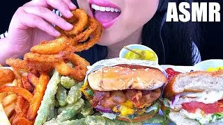 ASMR FAST FOOD FEAST (ONION RINGS, BACON CHEESBURGER, CHICKEN BURGER, FRIES) | ASMR Phan