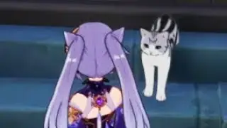 Keqing playing with cat