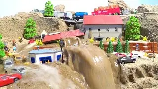 New Town And Railroad Bridge With Mini Train Models Collapse - Diorama Dam Breach