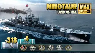 Cruiser Minotaur: Exciting game on map "Land of Fire" - World of Warships