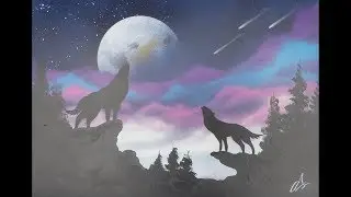 Spray paint art - Two wolves - made by street artist