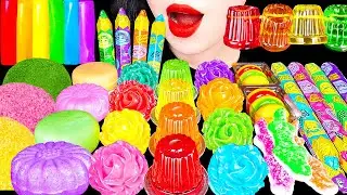 ASMR MUKBANG| Rainbow Desserts (Rainbow Cheese, Rose Candy, Rainbow Drinks, Kohakuto Jelly Candy).