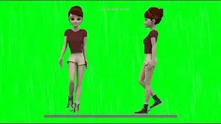 Green Screen, 3D Animation | HD Cartoon Girl's walking | No Copyright Video