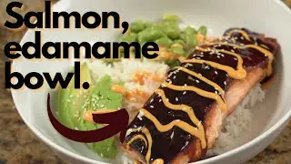 How to make teriyaki salmon with edamame and avocado bowl.
