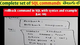 rollback command in SQL with syntax and example | transformation control language commands in SQL