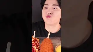 Mukbang ASMR #Shorts :) FIRE NOODLES & CORN DOG KIELBASA SAUSAGE Eating 맘스터치 통다리 치킨 불닭볶음면 먹방!